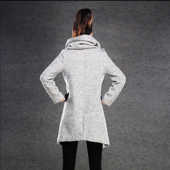 Asymmetrical Wool Coat - grey - cowl neck - Picture 3 of 5